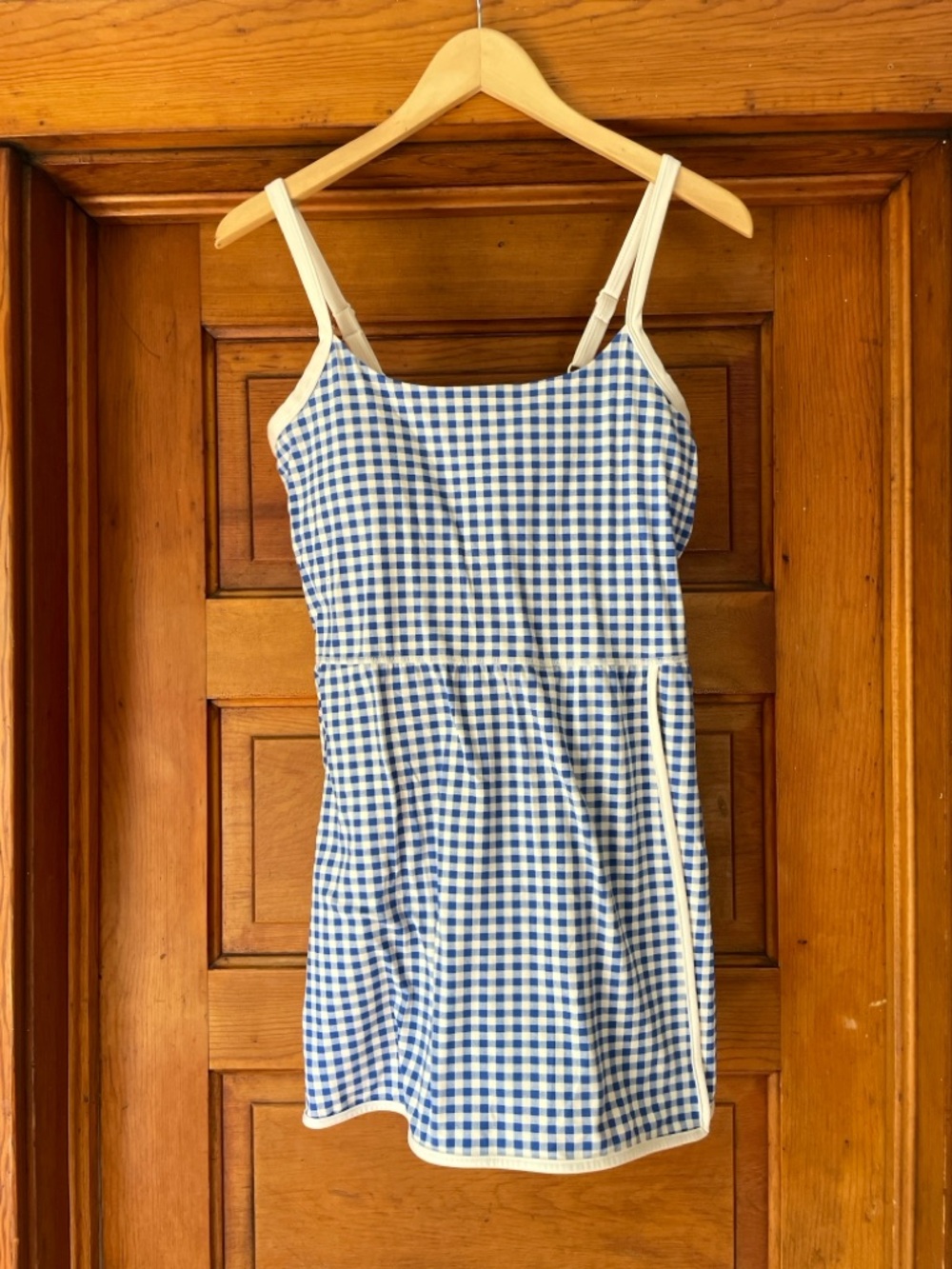 all in motion Blue and Cream Gingham Mini Dress with Cream Trim Size L